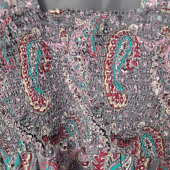 HEALING HANDS GREY/PAISLEY MULTI COLOR SMOCKED SCRUB TOP COTTON #5011X WMS 3XL - Picture 5 of 10